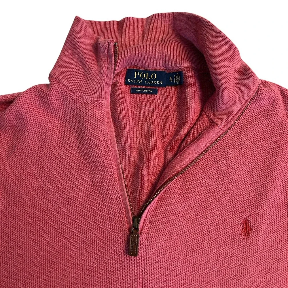 Polo Ralph Lauren Quarter Zip‎ Men's Sweater Size XL Coral Preppy Pima Cotton